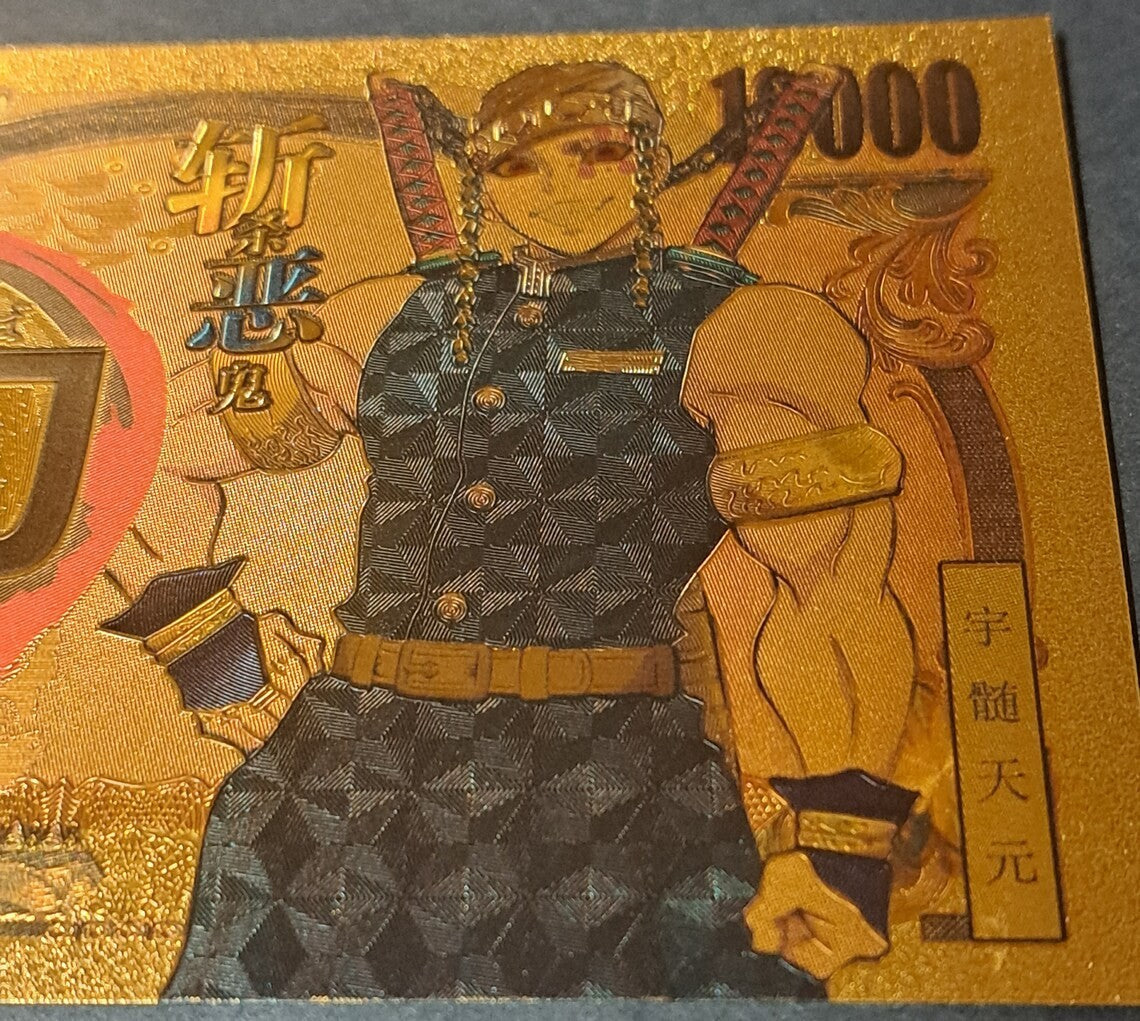 TENGEN UZUI from Demon Slayer; .9999 GOLD 10000 Yen Note; Beautiful