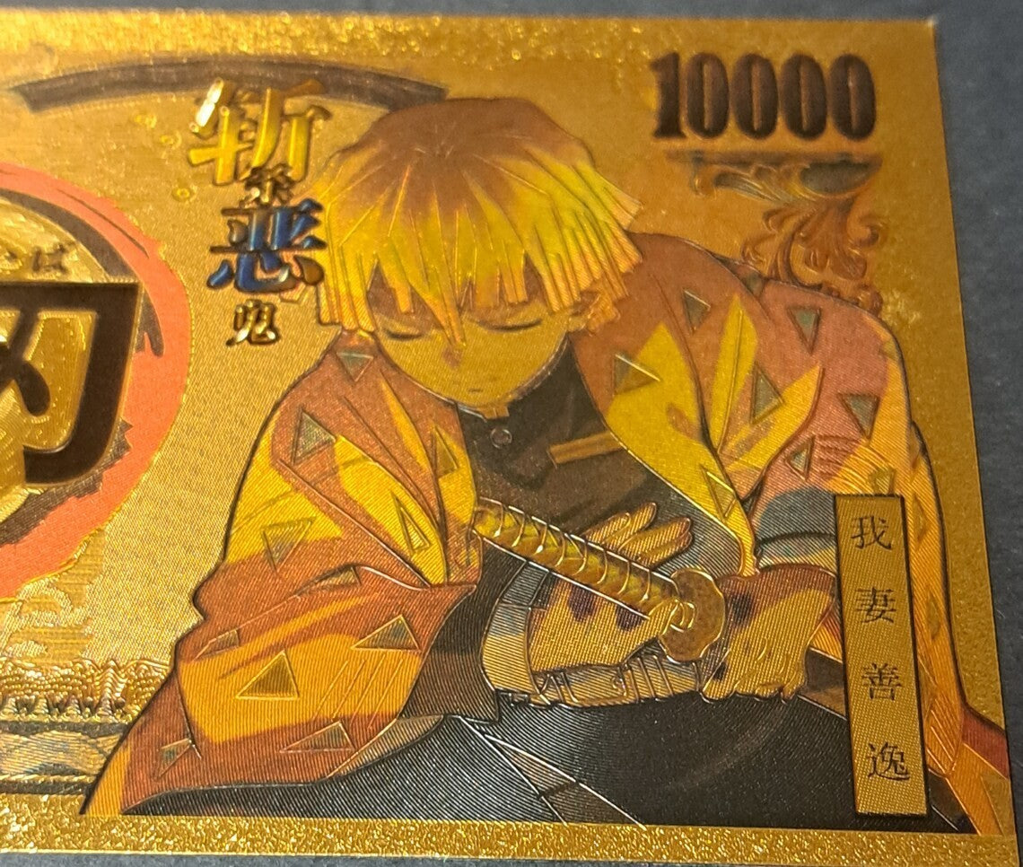 ZENITSU AGATSUMA from Demon Slayer; .9999 GOLD 10000 Yen Note; Beautiful