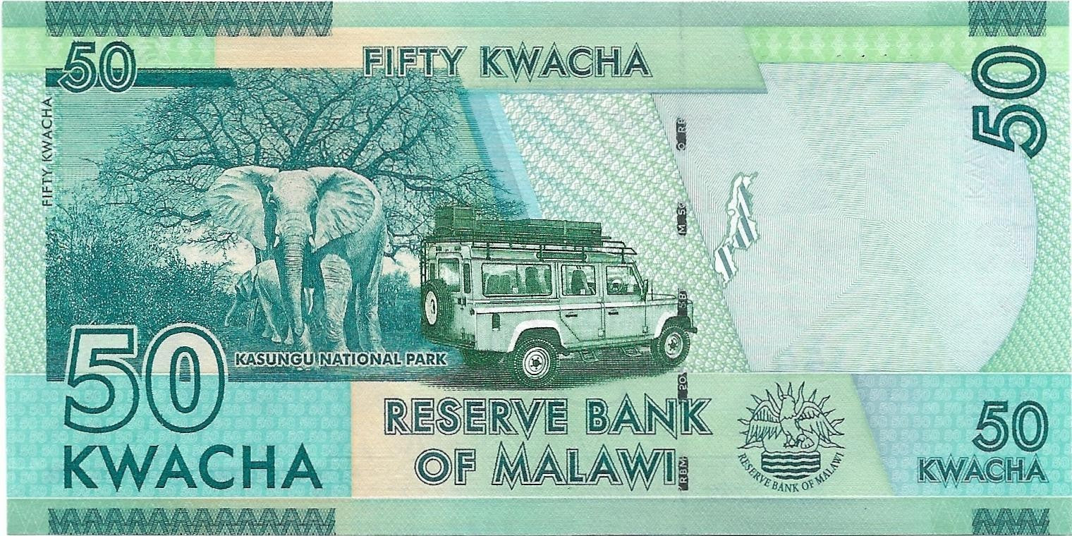 MALAWI 50 Kwacha, P-64d, UNCIRCULATED from 2017, Large Elephant