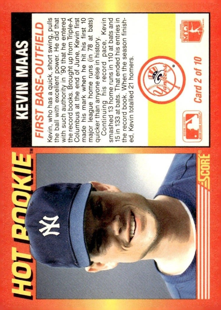 1991 Score - Hot Rookies #2 Kevin Maas NM New York Yankees
