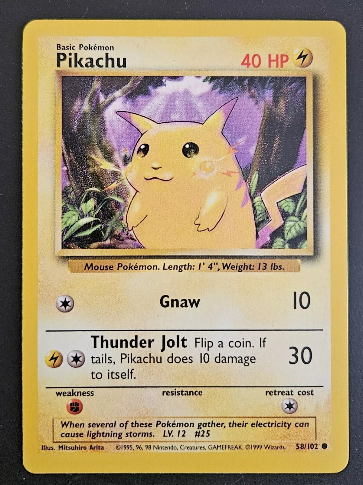 PIKACHU Yellow Cheeks #58/102 (LP-Nm) from Pokemon Base set, Ready for Grading!!
