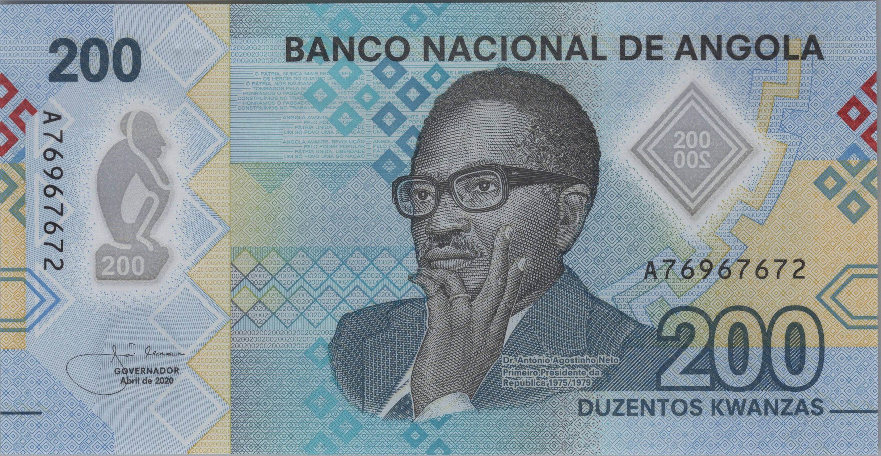 Angola 200 Kwanzas; 2020, B-557a; Prefix A; UNCIRCULATED; POLYMER Note