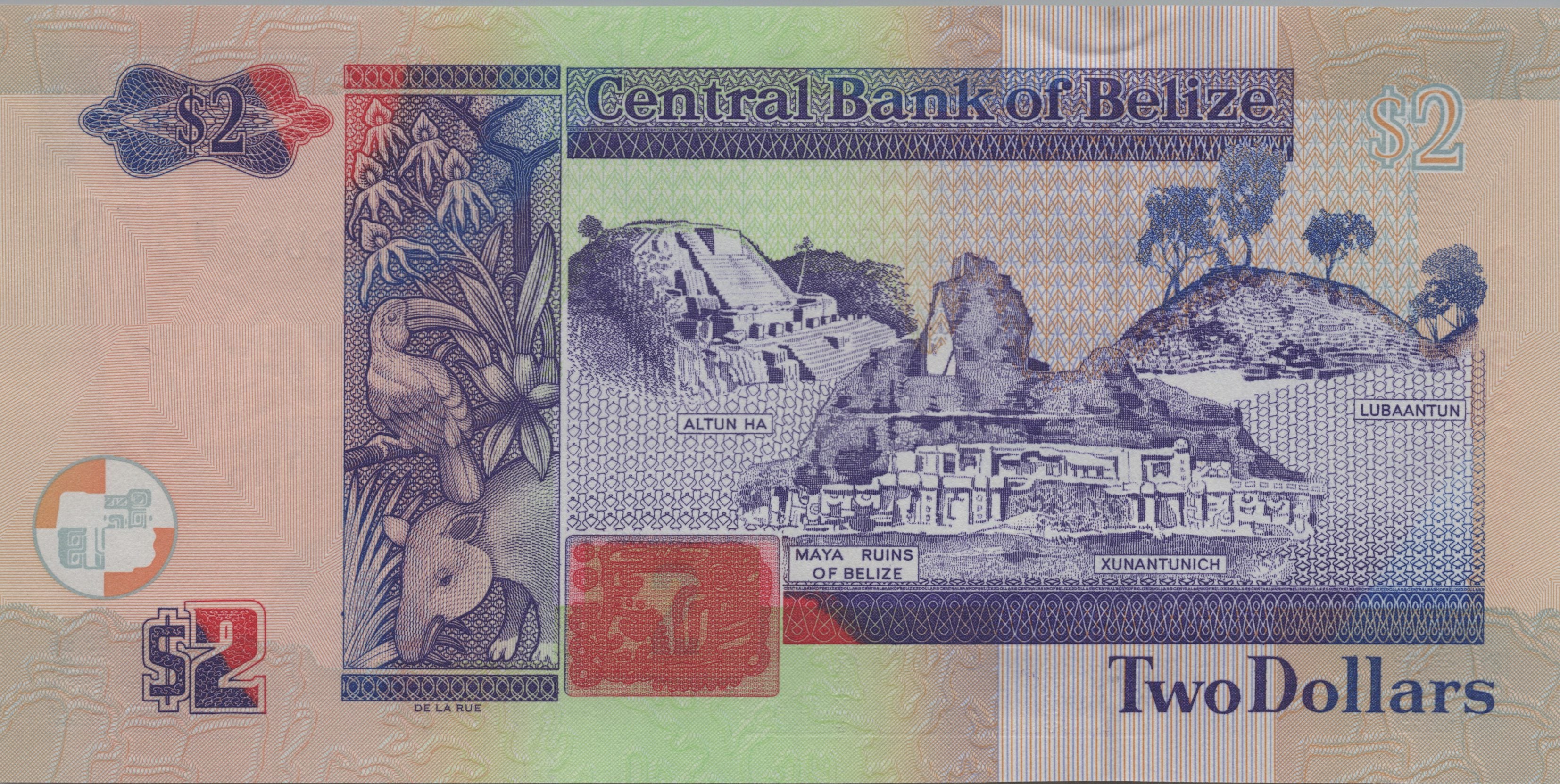 BELIZE 2 Dollars, B324g, UNCIRCULATED, 2021; features Keel-Billed Toucan