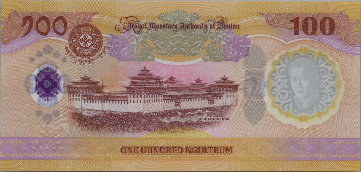 Bhutan 100 Ngultrum, B225a, 2025 (2026), UNCIRCULATED; features Tashichho Dzong, Polymer