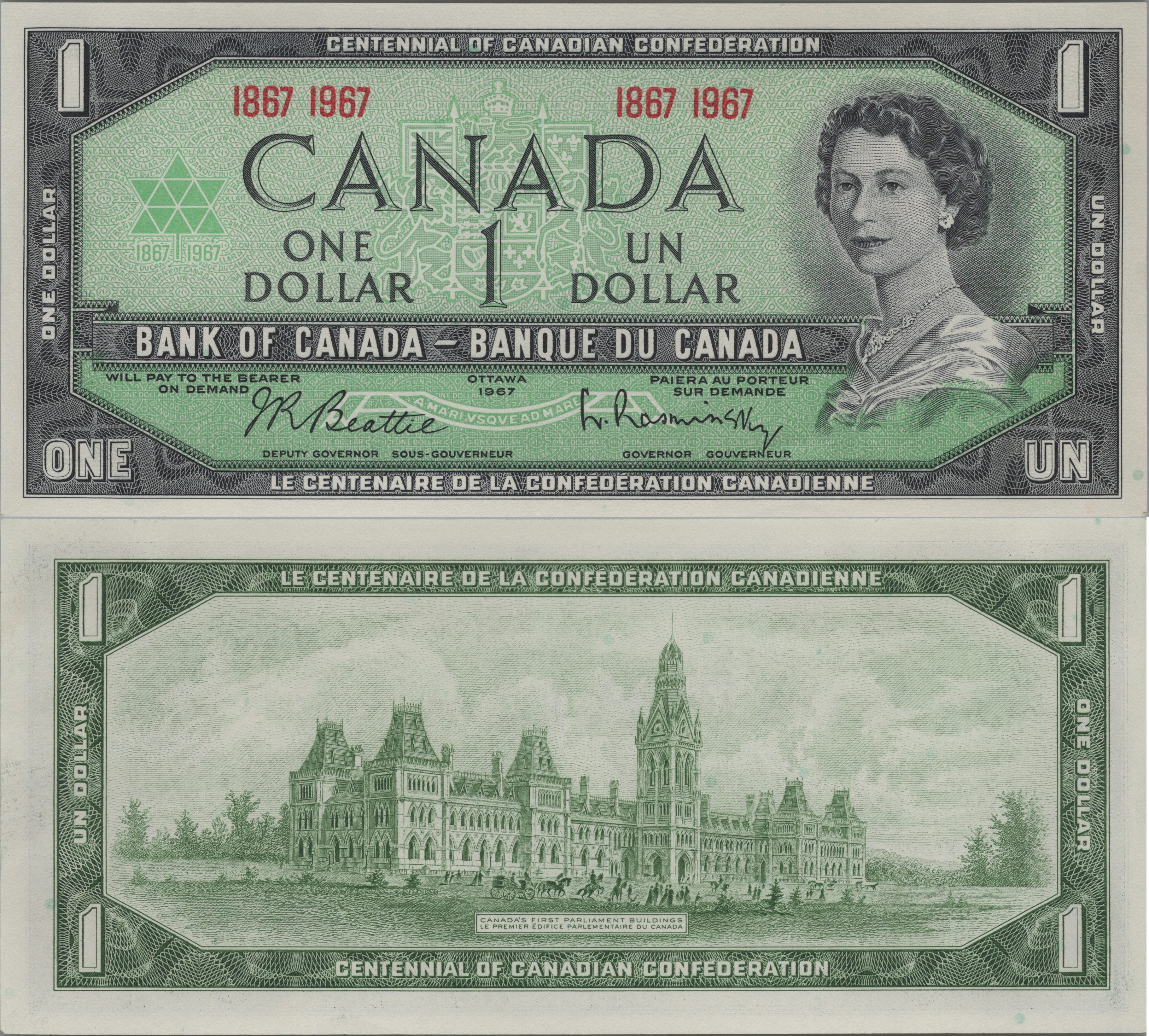1967 Canada One Dollar, P-84a, UNCIRCULATED ~ UNIQUE Serial 1867-1967 ~ Shipped in the best Protective Mylar Currency holder