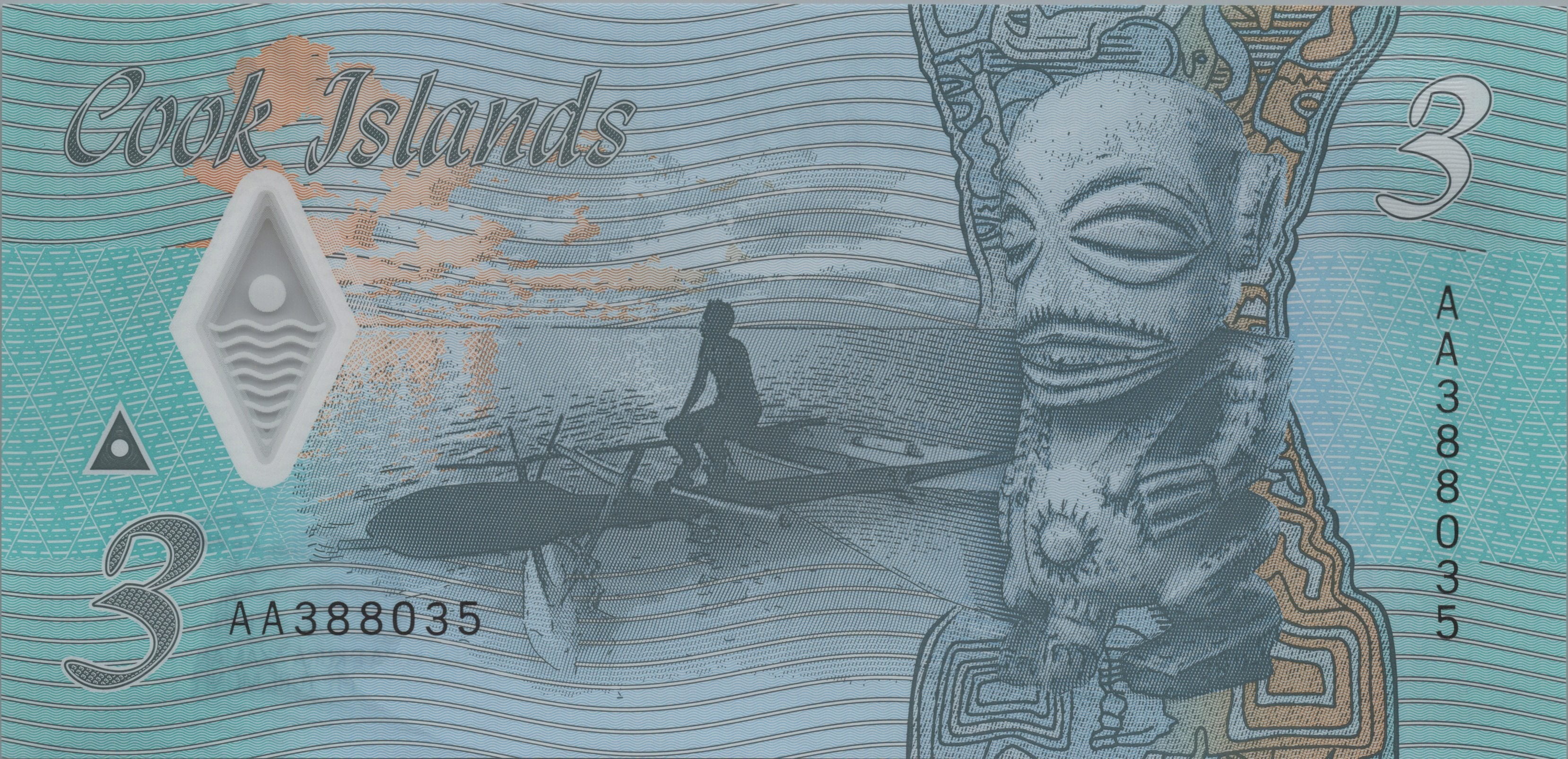 COOK ISLANDS 3 Dollars, B-111a; UNCIRCULATED, 2021; features Ina and the Shark