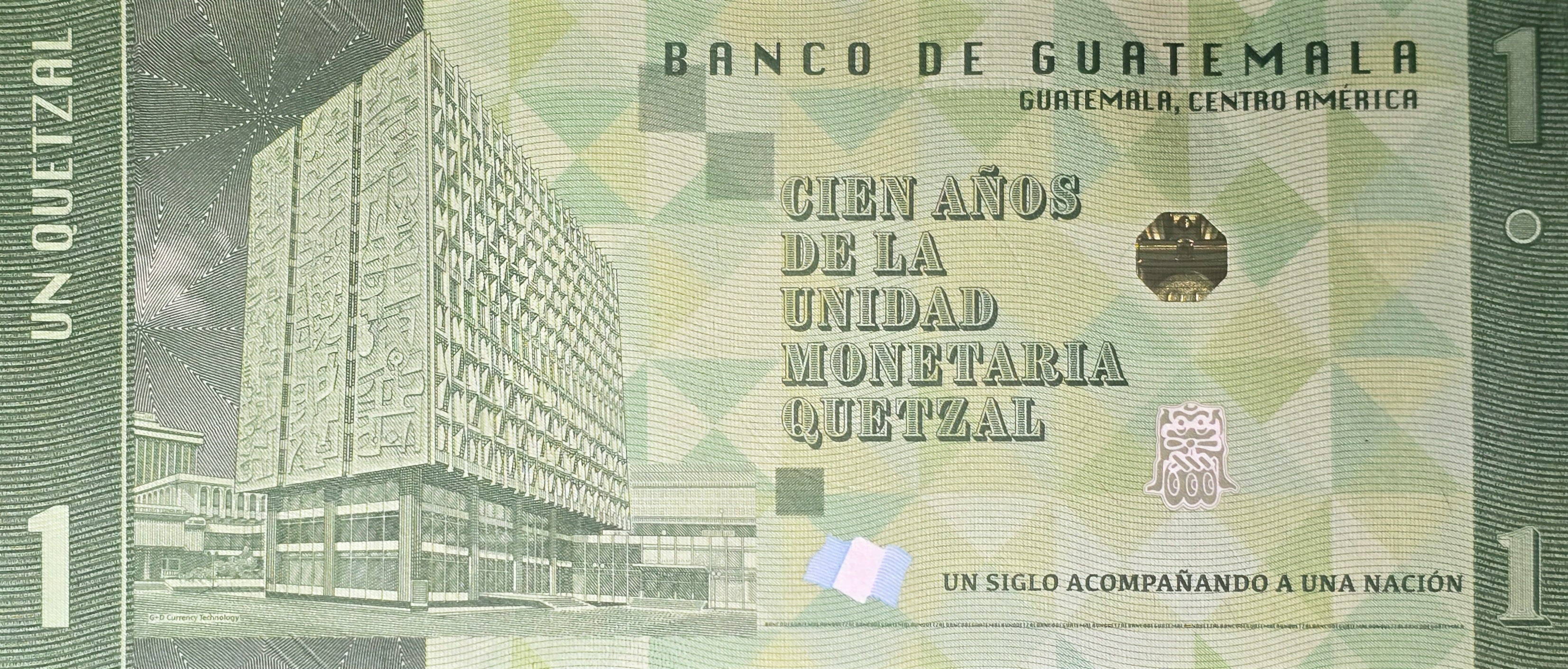 GUATEMALA 1 Quetzal, B612a, UNCIRCULATED, 2024; features 100th Anniversary bank