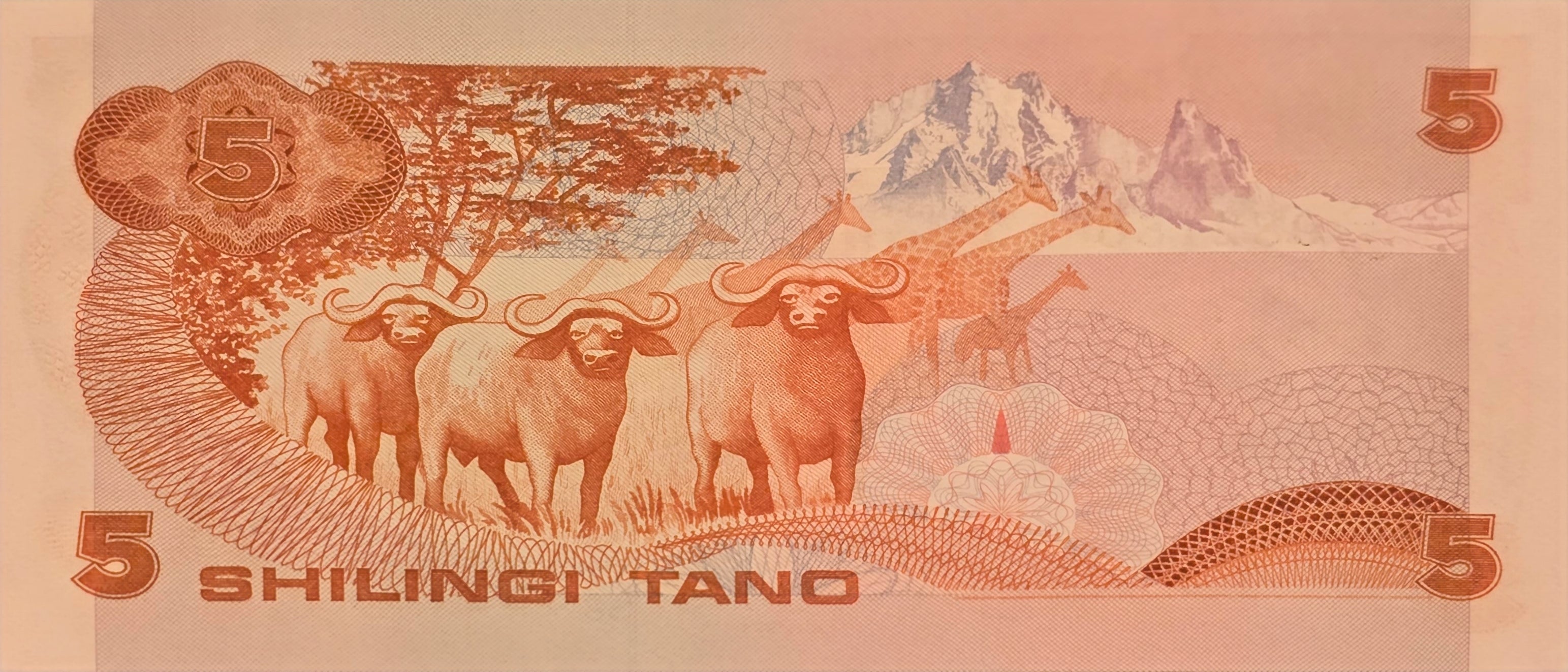 KENYA 5 Shillings, P-19b, UNCIRCULATED, 1982; features President Daniel arap Moi