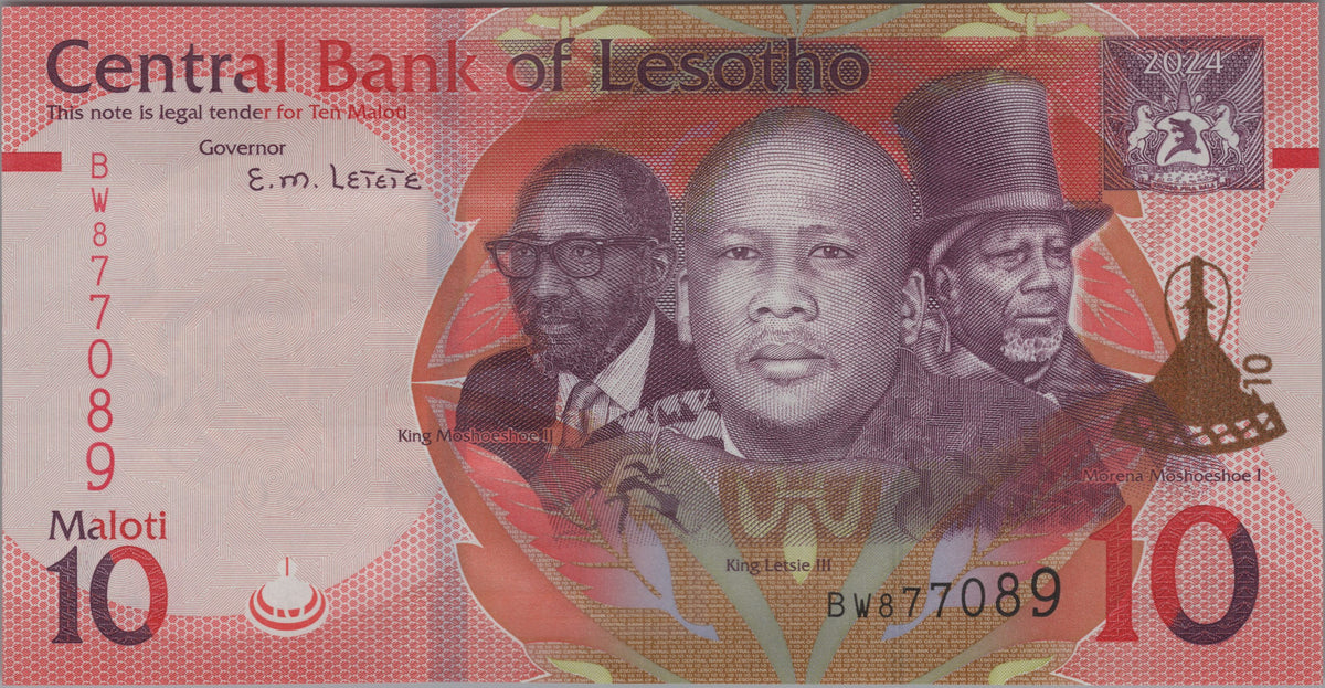 Lesotho 50 Maloti, B227b, Uncirculated, 2025; features King Letsie III