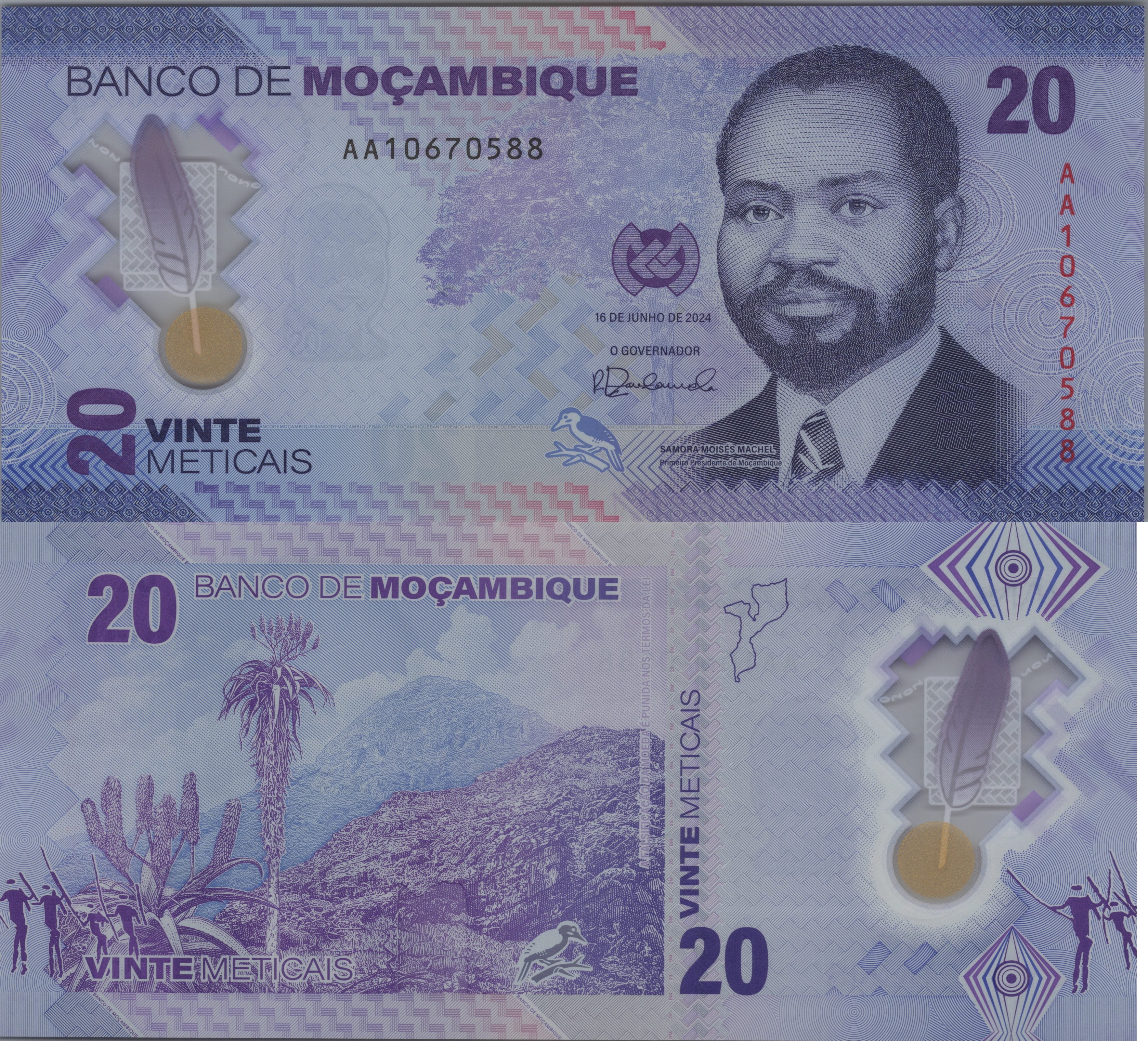 MOZAMBIQUE 20 Meticais, B240a, UNCIRCULATED, 2024; Polymer Note