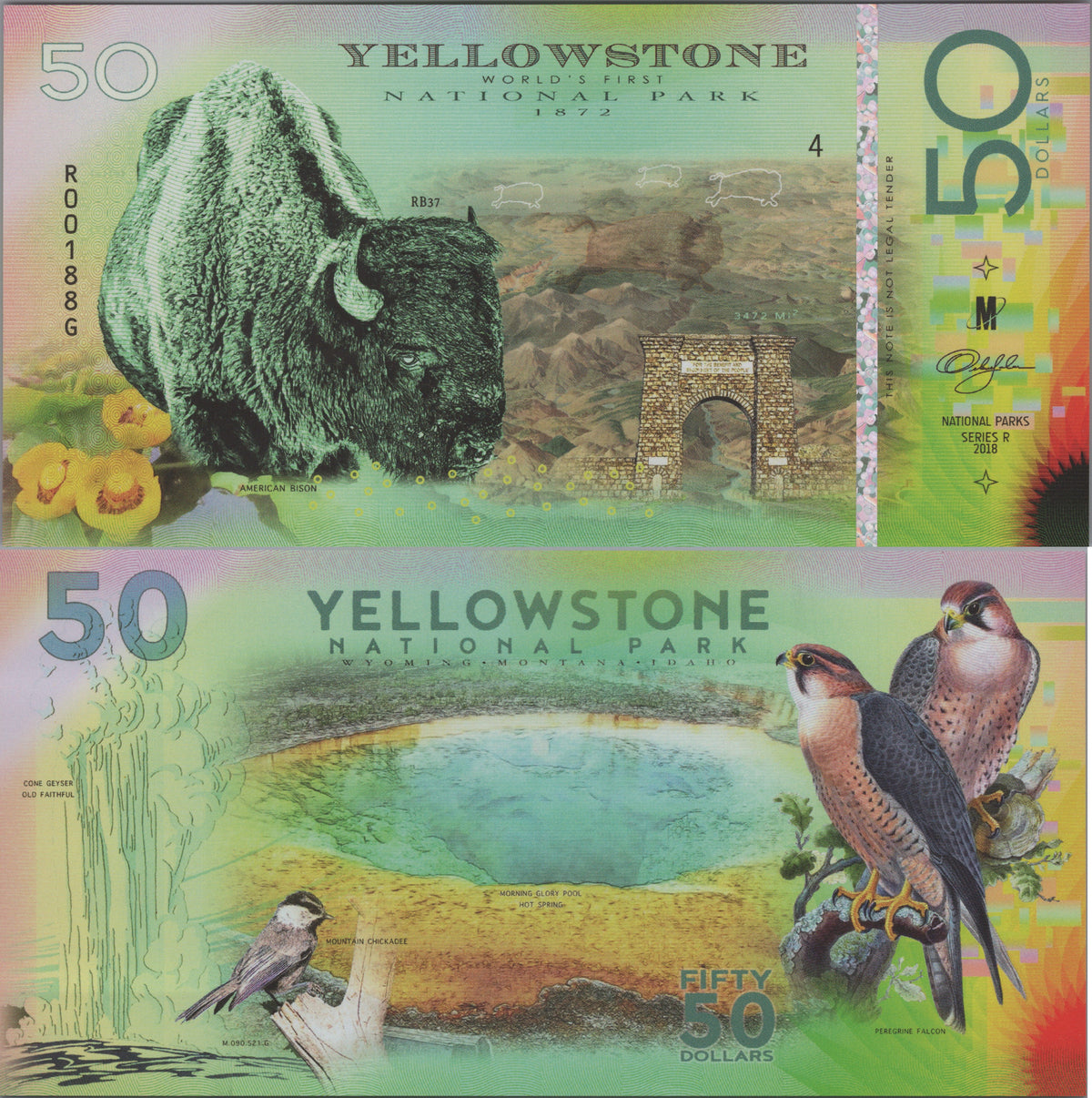 Yellowstone National Park $50 2018, Fantasy Note, 500 Issued, Sold Out, Bison