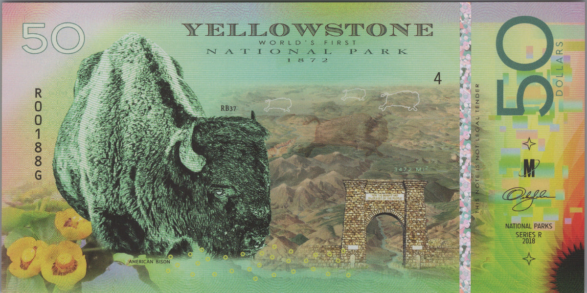 Yellowstone National Park $50 2018, Fantasy Note, 500 Issued, Sold Out, Bison