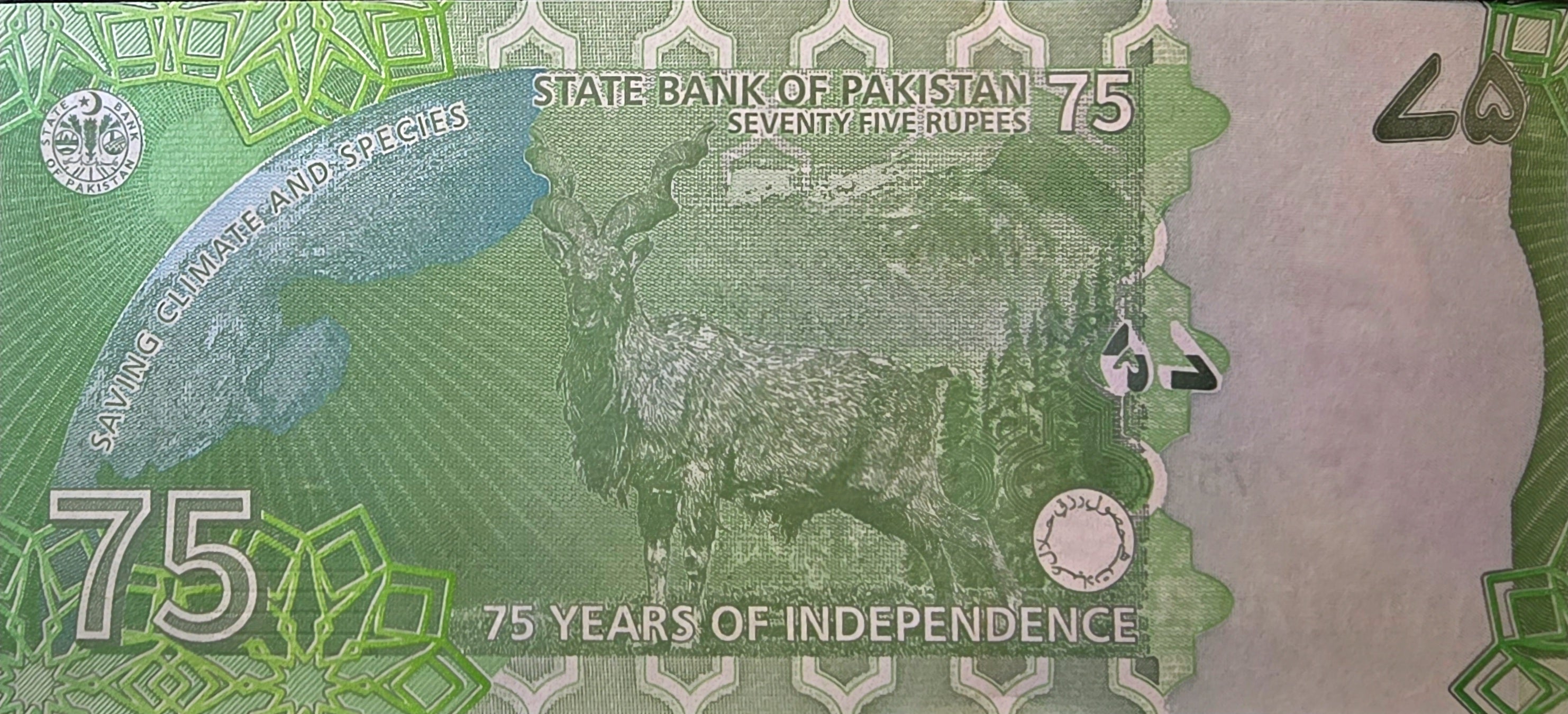 PAKISTAN 75 Rupees, B240a, UNCIRCULATED, 2022; 75th Anniversary Commemorative