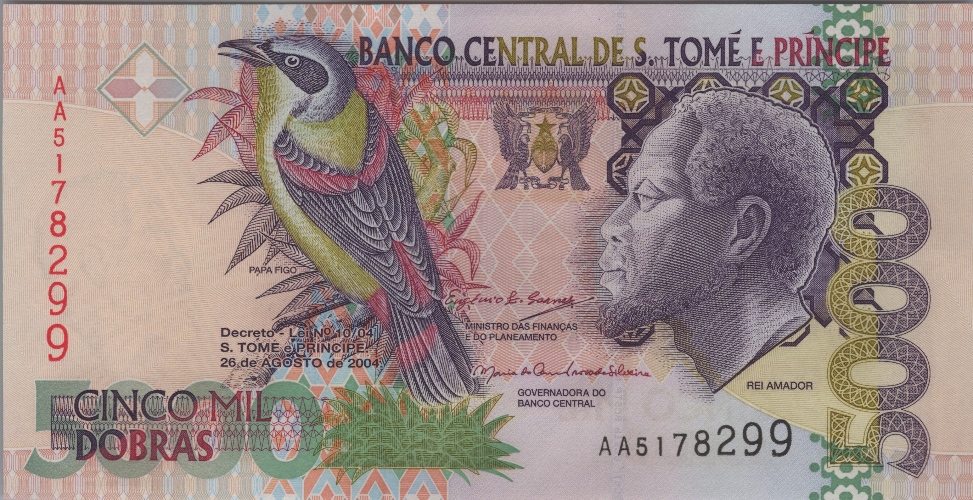Saint Thomas & Prince 5000 Dobras, P65c; Prefix AA; Uncirculated, 2004