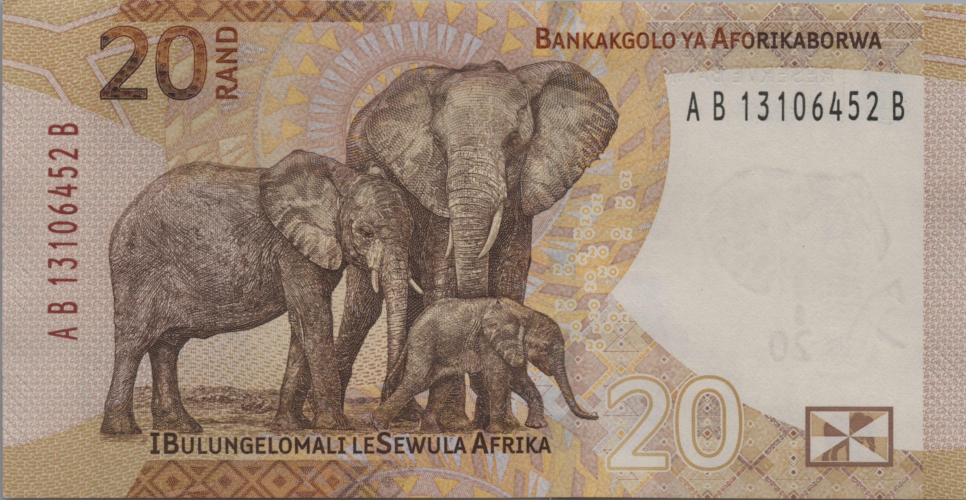 SOUTH AFRICA 20 Rand, B778a, UNCIRCULATED, 2023; Nelson Mandela and Elephants