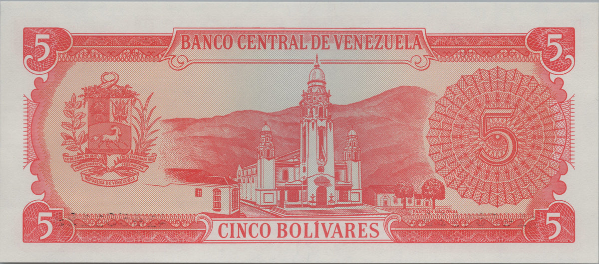 Venezuela 5 Bolivares, P70b, 1989, Uncirculated; features Simón Bolívar