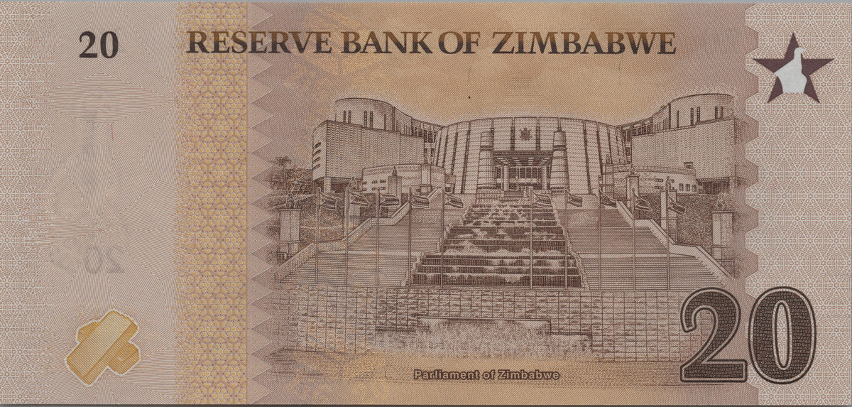 Zimbabwe 20 ZiG, B207a, 2026, UNCIRCULATED; features an Elephant