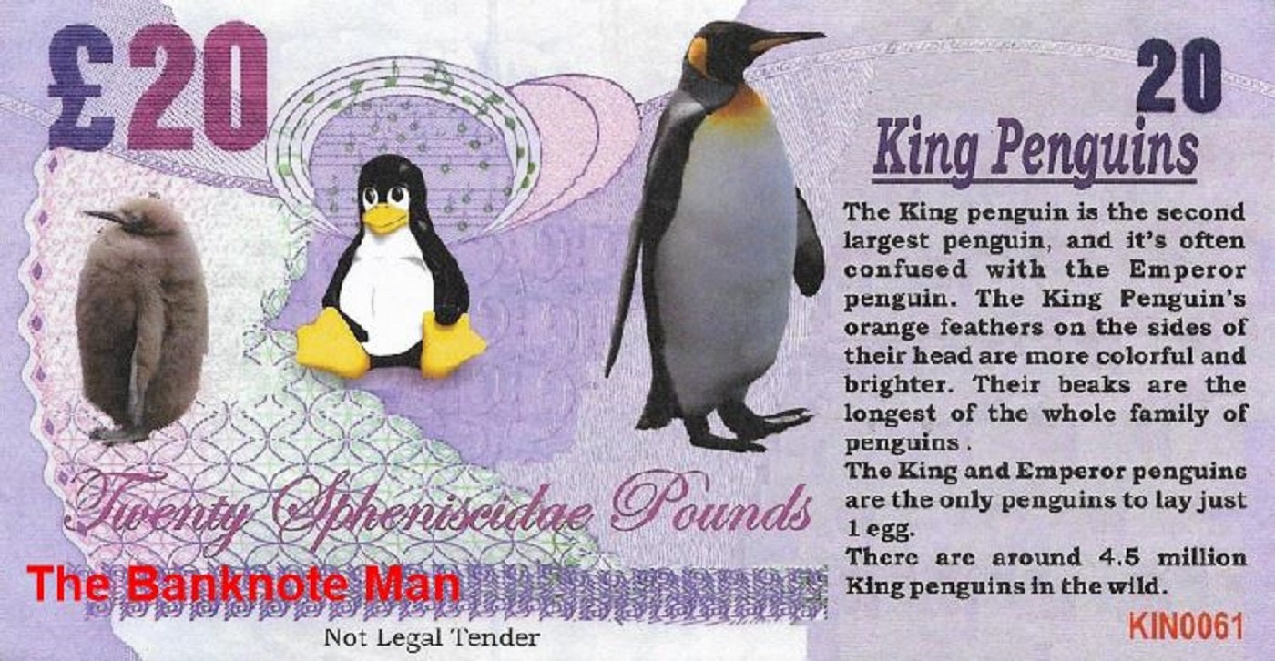 KING PENGUIN - 20 Spheniscidae Pounds; A Banknote Man FANTASY Note