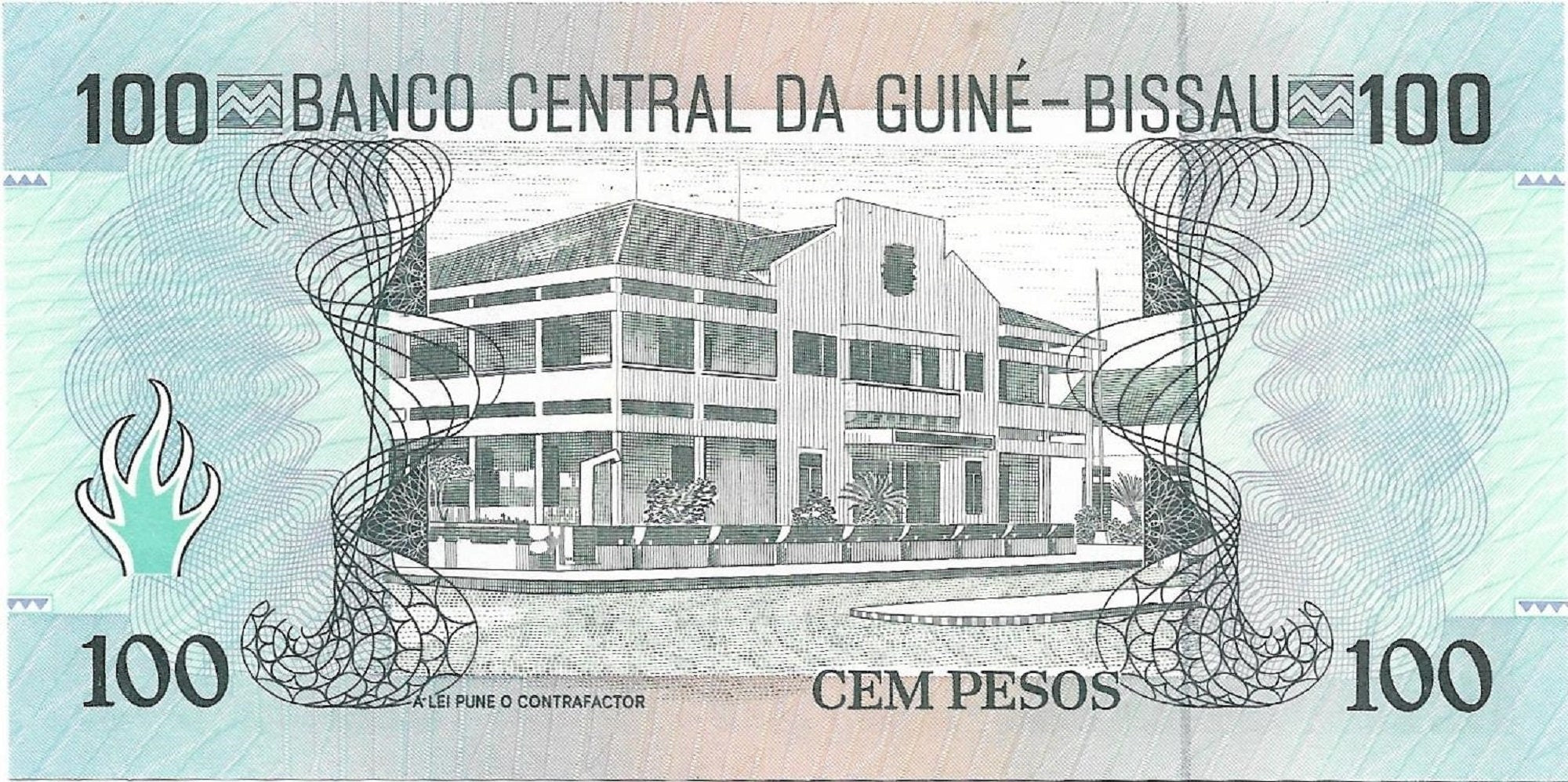 GUINEA-BISSAU 100 Pesos Banknote, P-11, Uncirculated from 1990; Wood Carving
