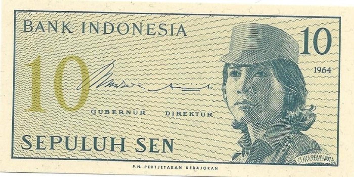 INDONESIA 10 Sen Banknote P- 92, UNCIRCULATED from 1964