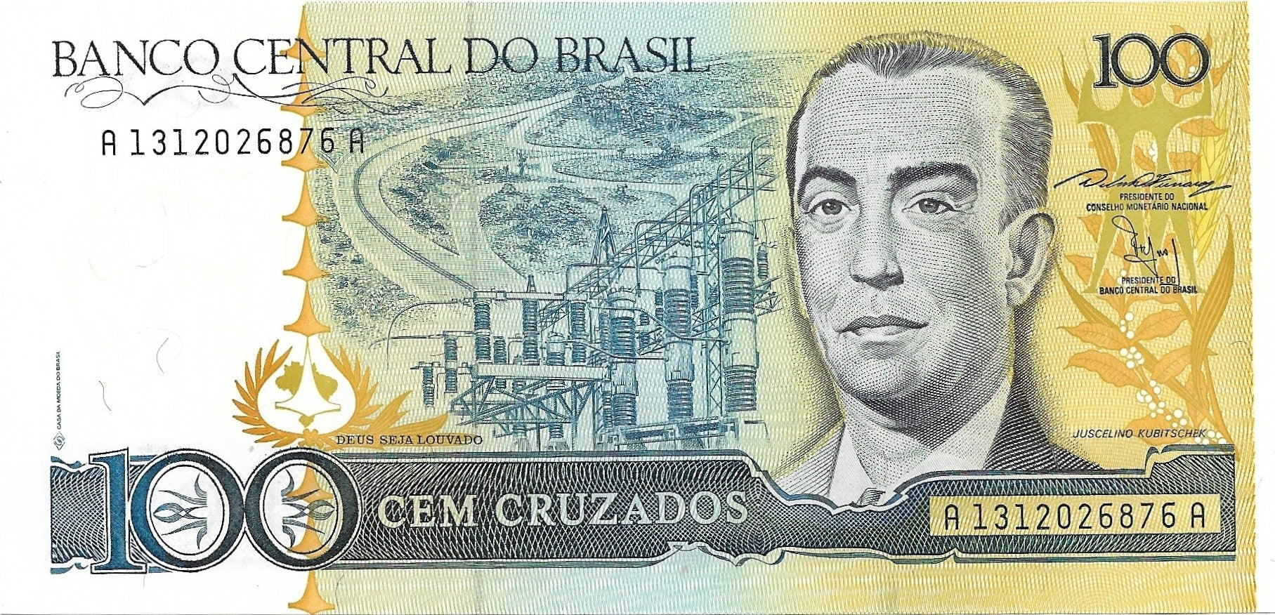 BRAZIL 100 CRUZADOS Banknote; P-211 ~ 2nd Issue World Banknote Series ~ LIMITED Issues