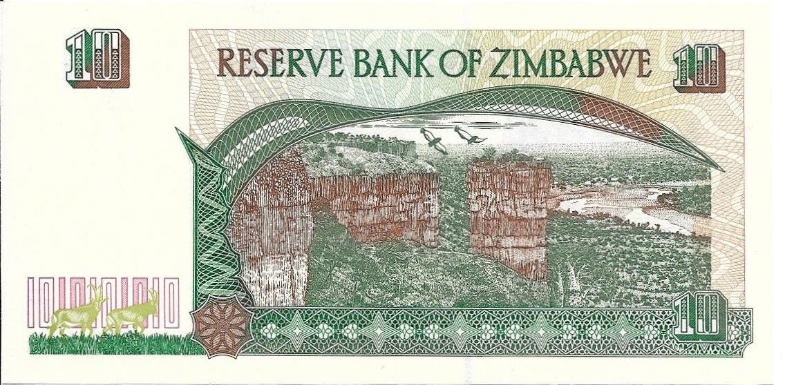 ZIMBABWE 10 Dollars, UNCIRCULATED, P-6, 1997 featuring the Chilolo Cliffs