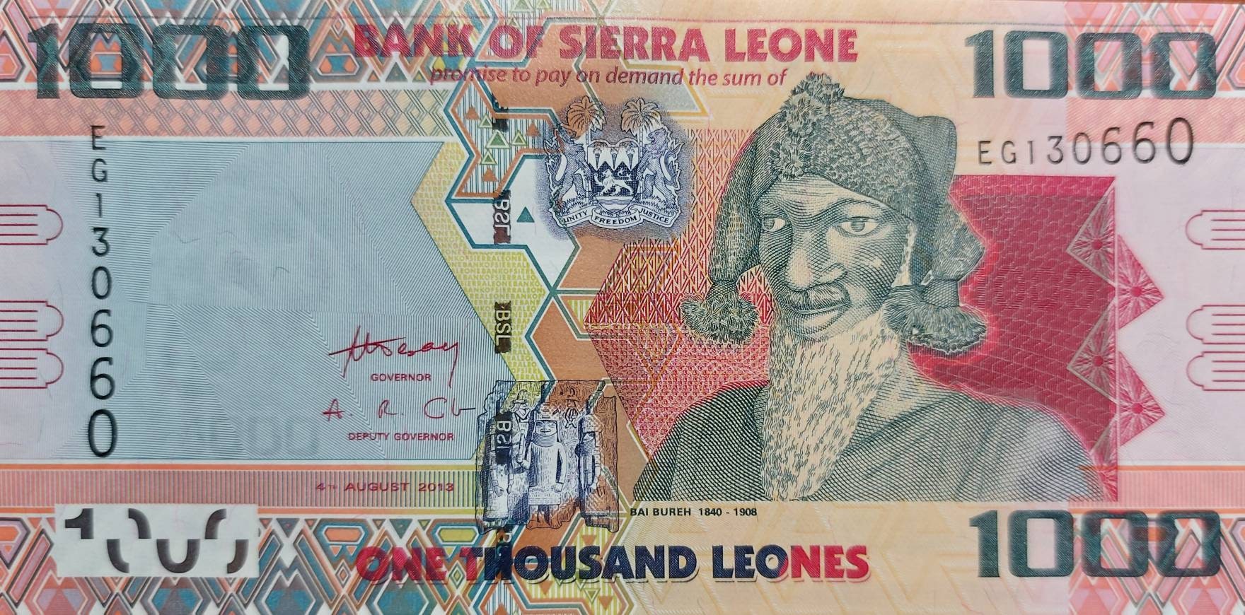 SIERRA LEONE 1000 Leones P30b; UNCIRCULATED, 2013; Features Lion Head watermark