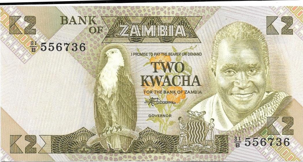 ZAMBIA 2 Kwacha, P-24c; UNCIRCULATED, 1980; Features a Fish Eagle