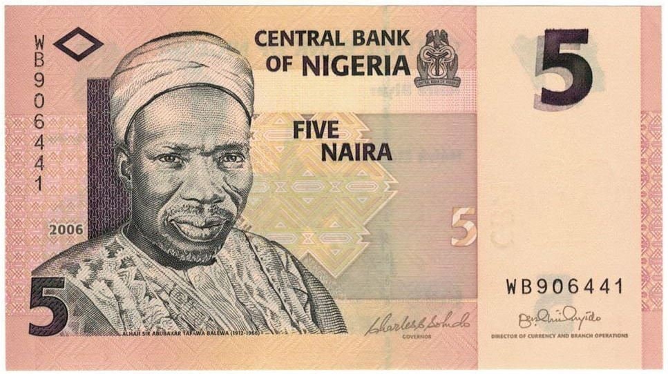 NIGERIA 5 Niara Banknote from 2006; P - 32a, UNCIRCULATED; features Drum Players