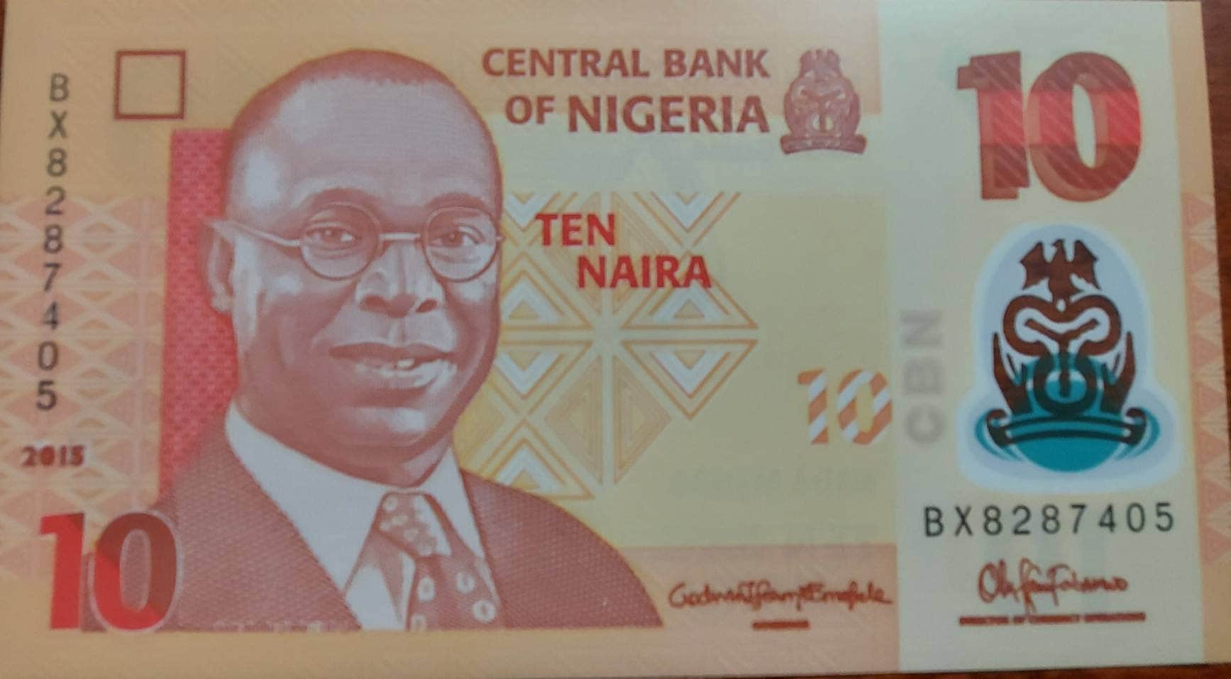 NIGERIA 10 Naira Banknote from 2015; P - 39f, UNCIRCULATED; POLYMER Note