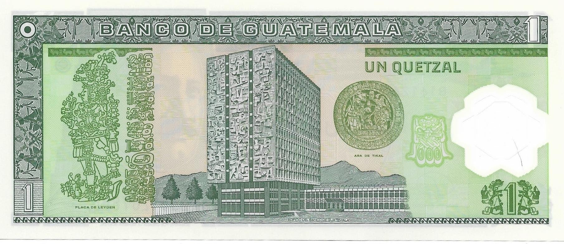 GUATEMALA 1 Quetzals Banknote; P - 115a; UNCIRCULATED from 2008; features the Quetzal Bird; POLYMER
