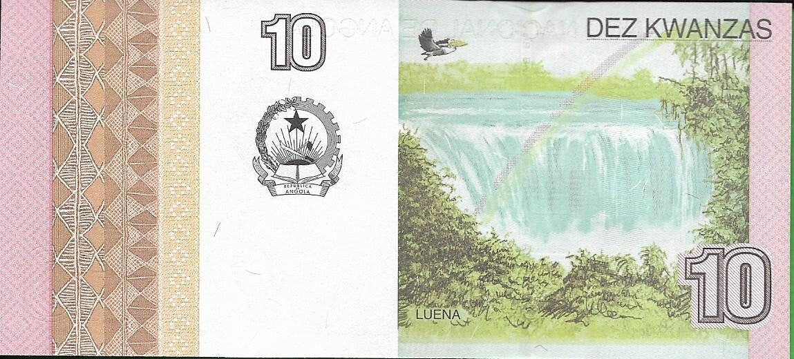 Angola 10 Kwanzas, 2012, P-151B; AU-UNC; featuring the Luena Waterfalls