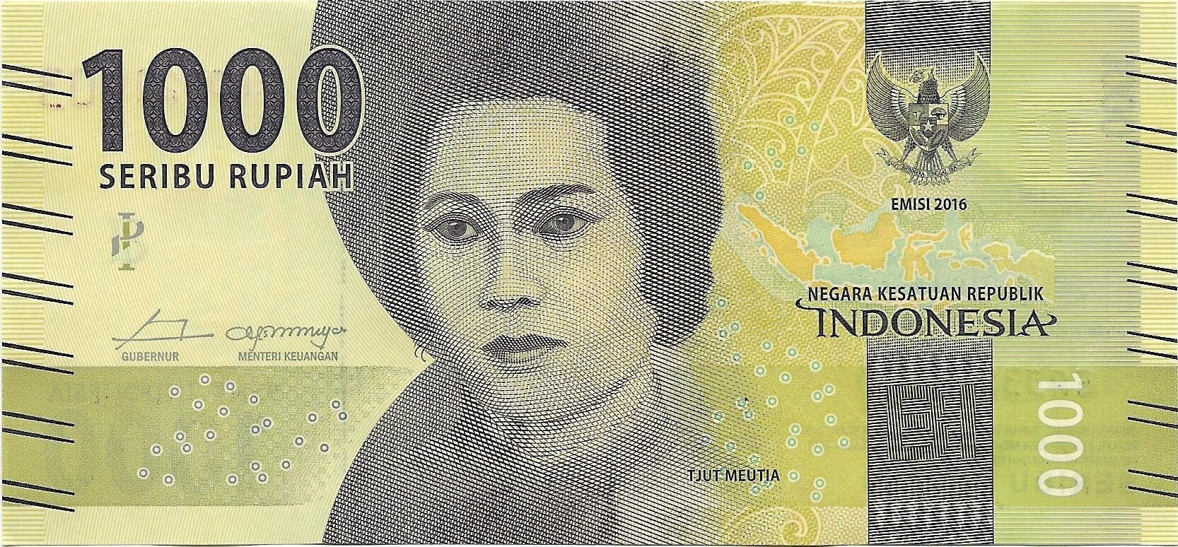 INDONESIA 1000 Rupiah, P- 154a; UNCIRCULATED from 2016; Cool UV security; features Tjut Meutia
