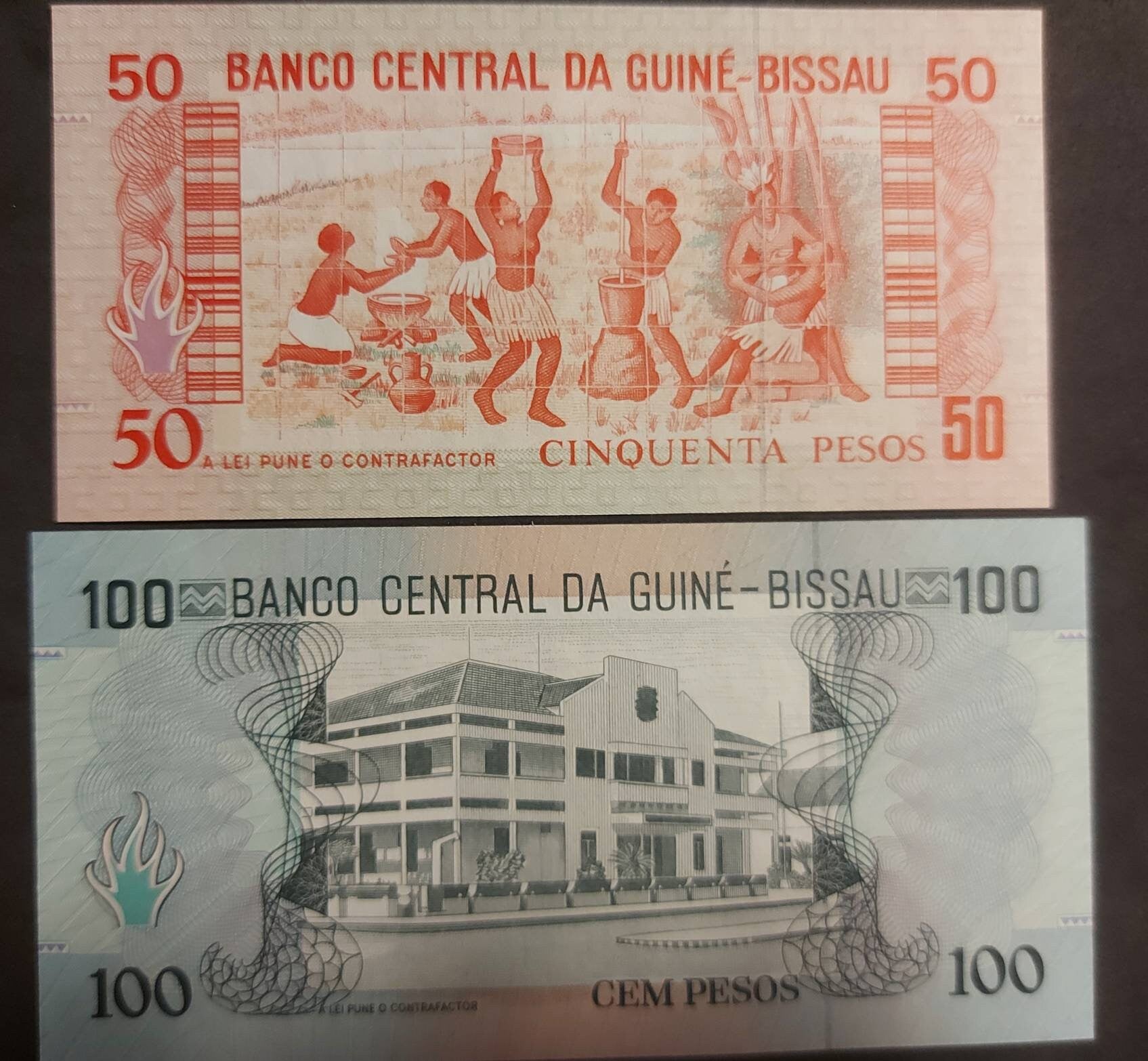 GUINEA-BISSAU Set - 50 and 100 Pesos Banknotes; P10 and 11; Uncirculated from 1990