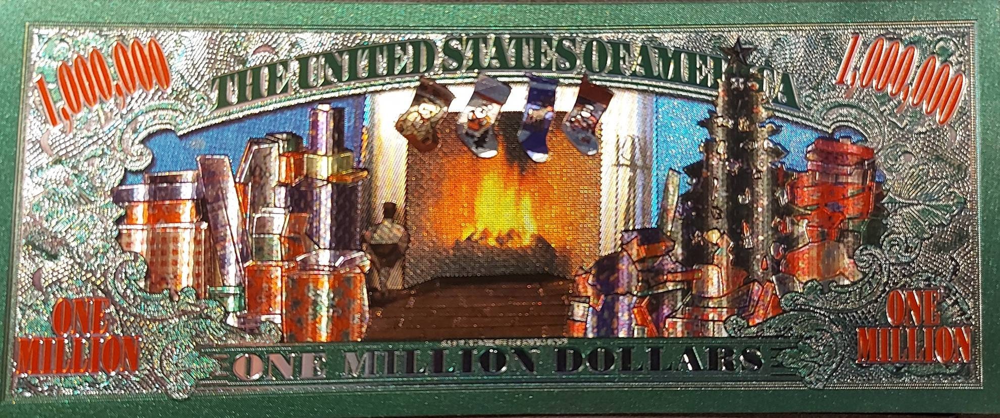 Merry Christmas Green and Color FOIL Note; Features an Xmas Tree and Presents