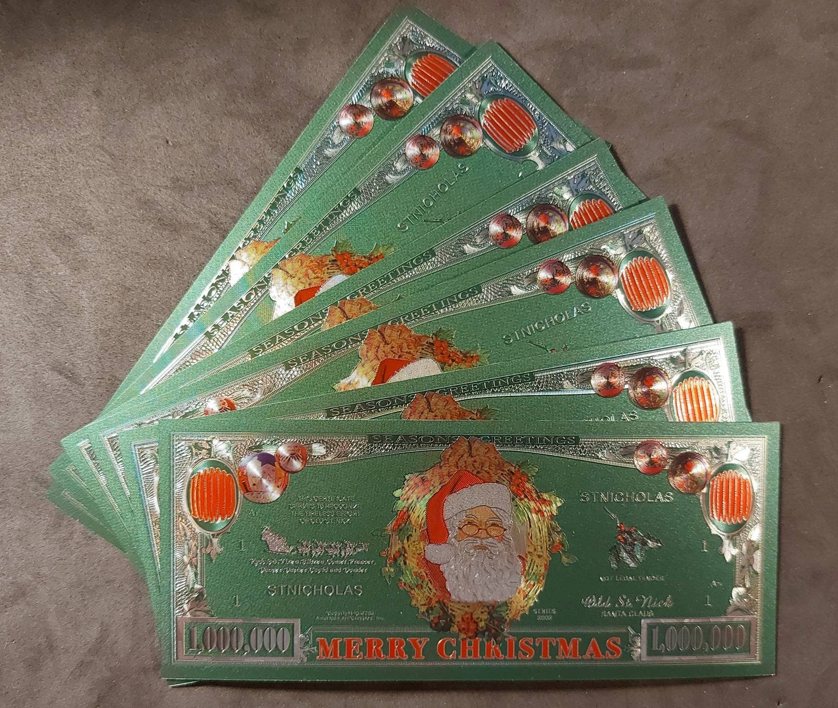 Merry Christmas Green and Color FOIL Note; Features an Xmas Tree and Presents
