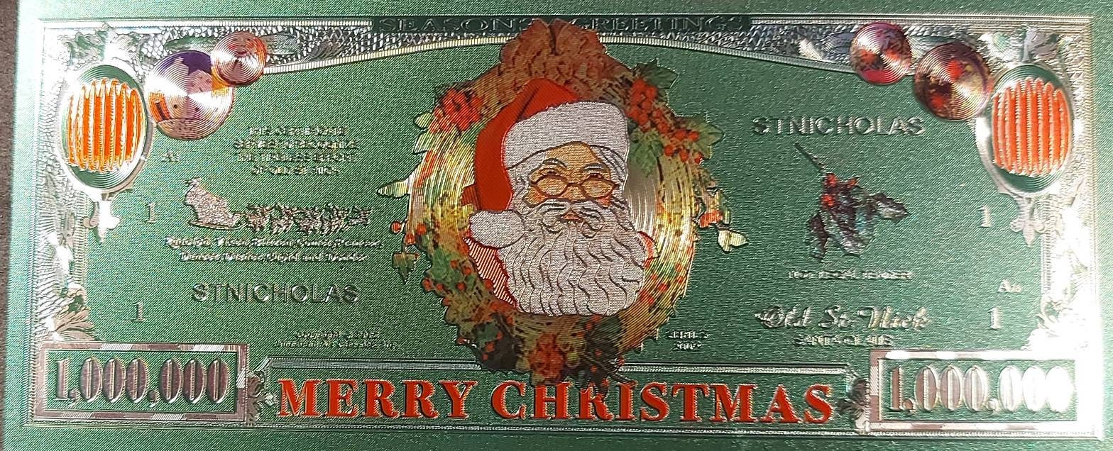 Merry Christmas Green and Color FOIL Note; Features an Xmas Tree and Presents