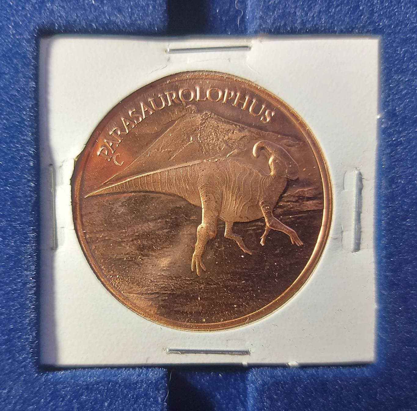 PARASAUROLOPHUS in 1 Oz. COPPER Collector Rounds; in 2x2 Holder ~ 1 OZ Pure .999 Copper