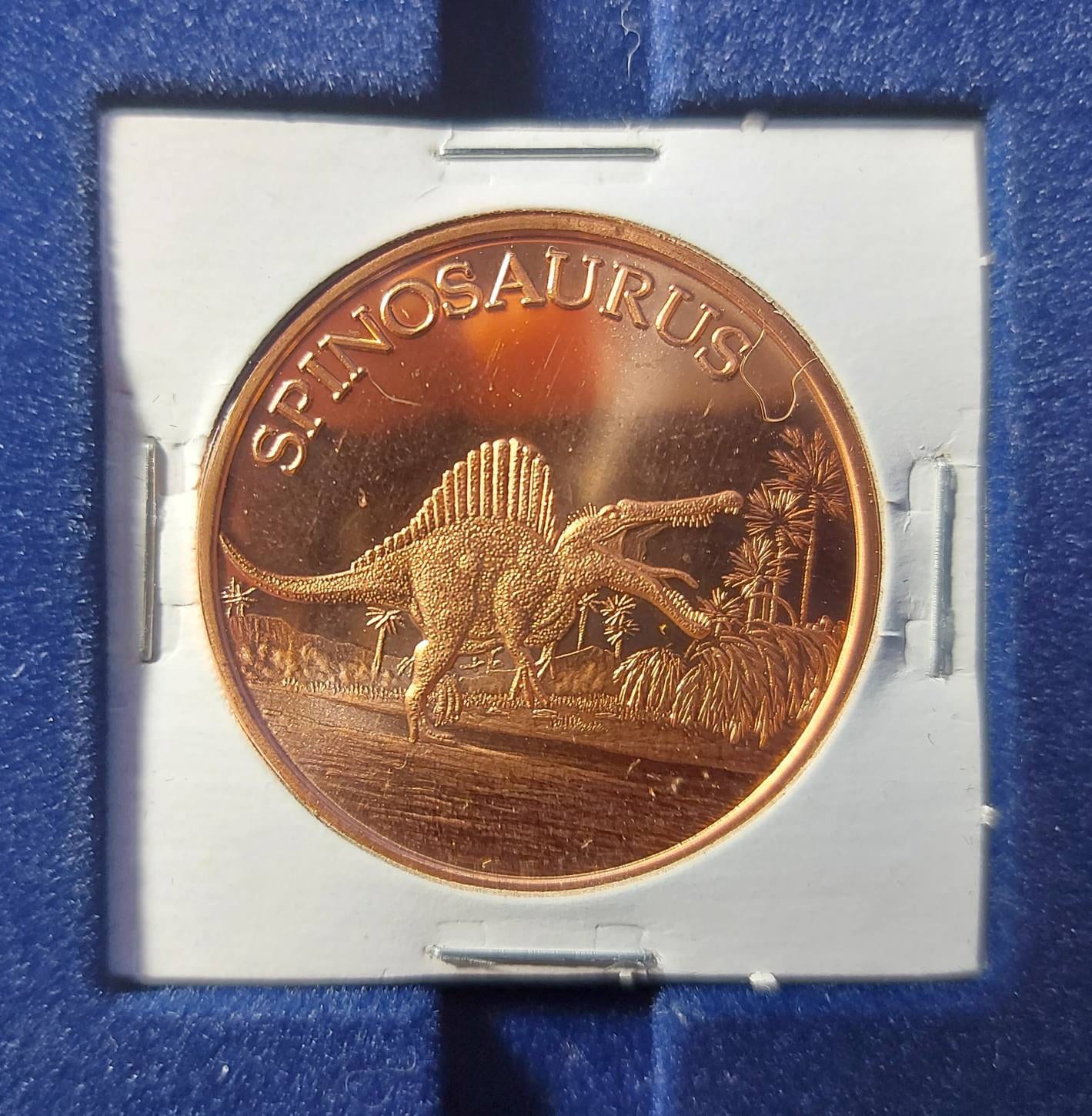 SPINOSAURUS in 1 Oz. COPPER Rounds; in 2x2 Holder ~ 1 OZ Pure .999 Copper