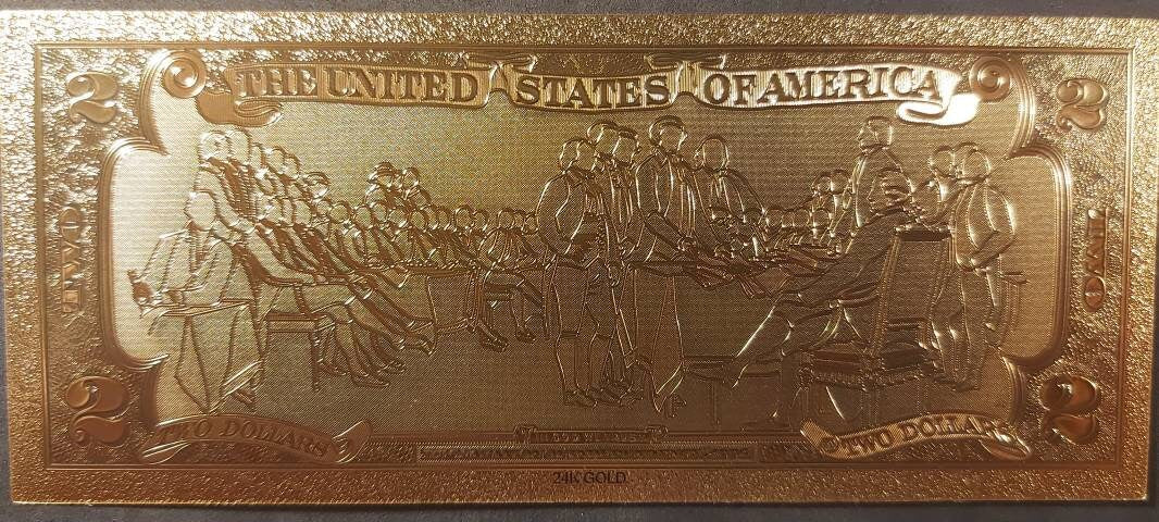 1976 USA 2 Dollars ~ .9999 GOLD FOIL Note; Beautiful collector piece and design
