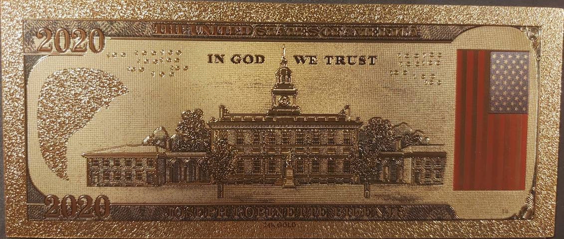 2020 USA Joe Biden ~ 46th President .9999 GOLD FOIL Note; Beautiful collector piece and design
