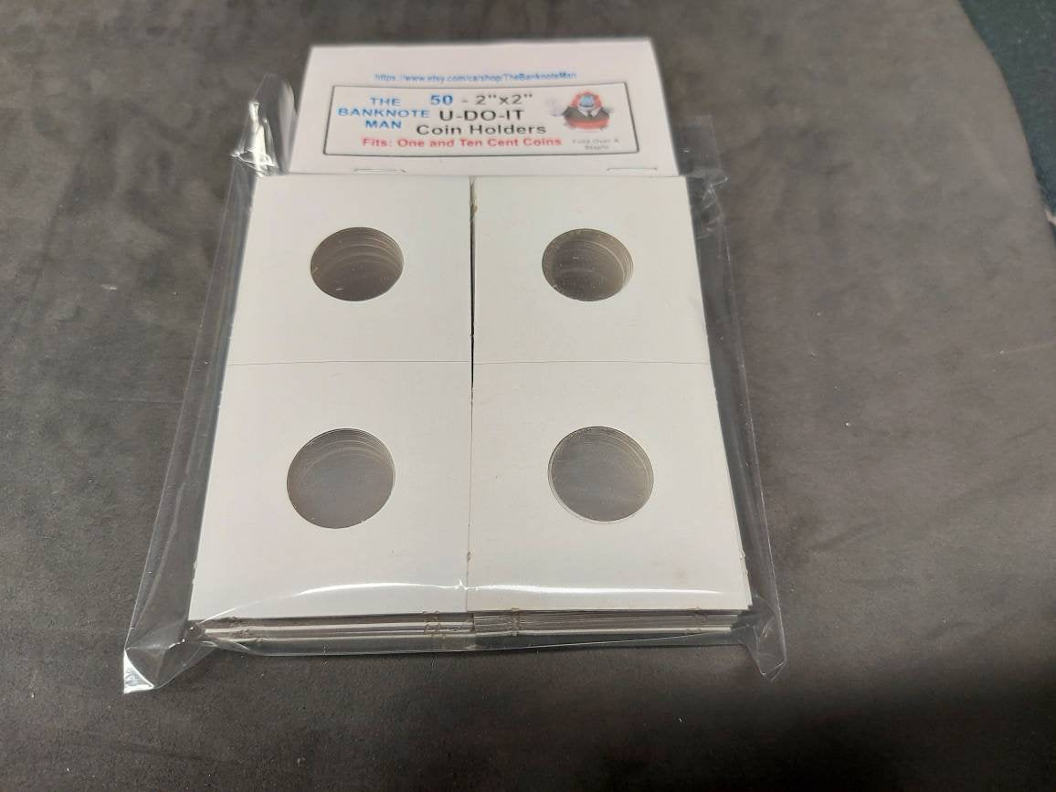 COIN HOLDERS ~ 2"x2" Coin Flips - Bundle of 50 ~ Penny or Dime Size (20.5 mm); Made in Canada