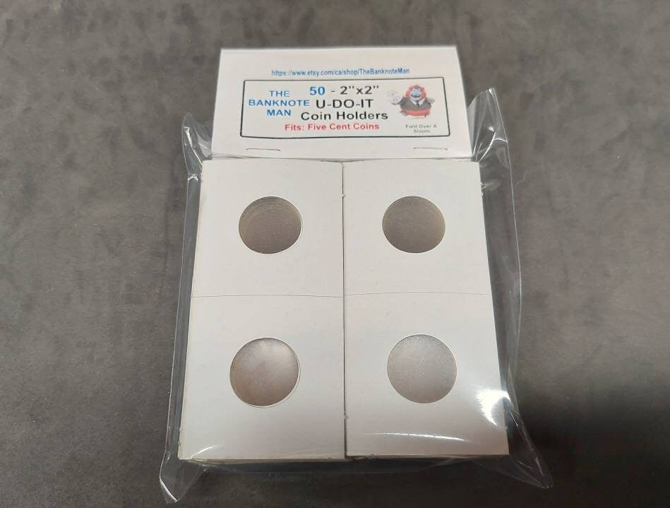 COIN HOLDERS ~ 2"x2" Coin Flips - Bundle of 50 ~ 5 Cent/ Nickel Size (23mm); Made in Canada