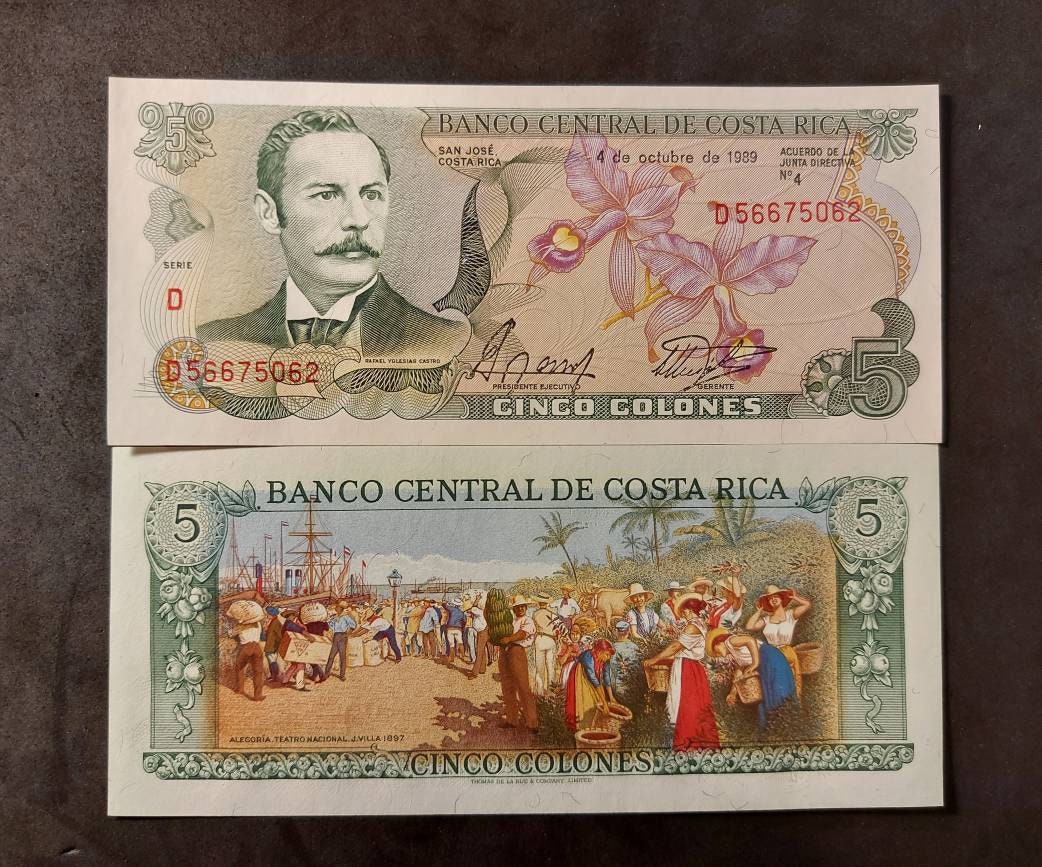 Costa Rica 5 Colones, P-236d; UNCIRCULATED, 1989; Very popular