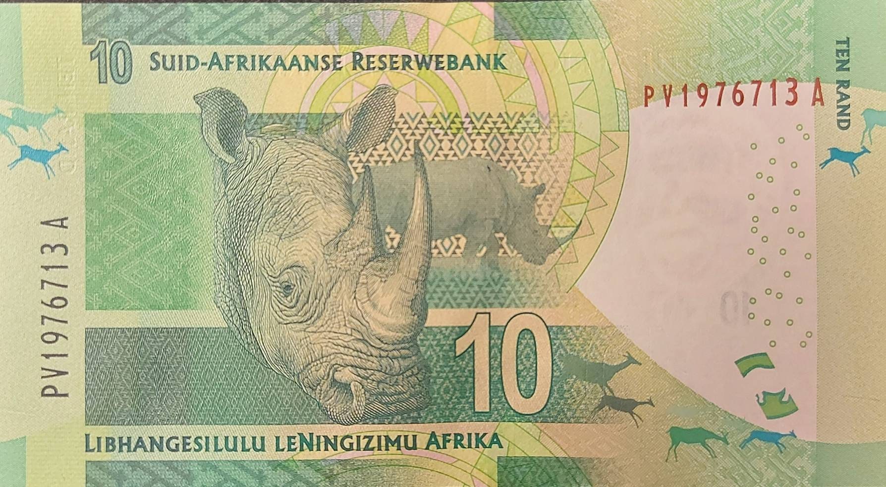 SOUTH AFRICA 10 Rand; P-138b; Uncirculated, 2016; features a Nelson Mandela and a Beautiful ELEPHANT