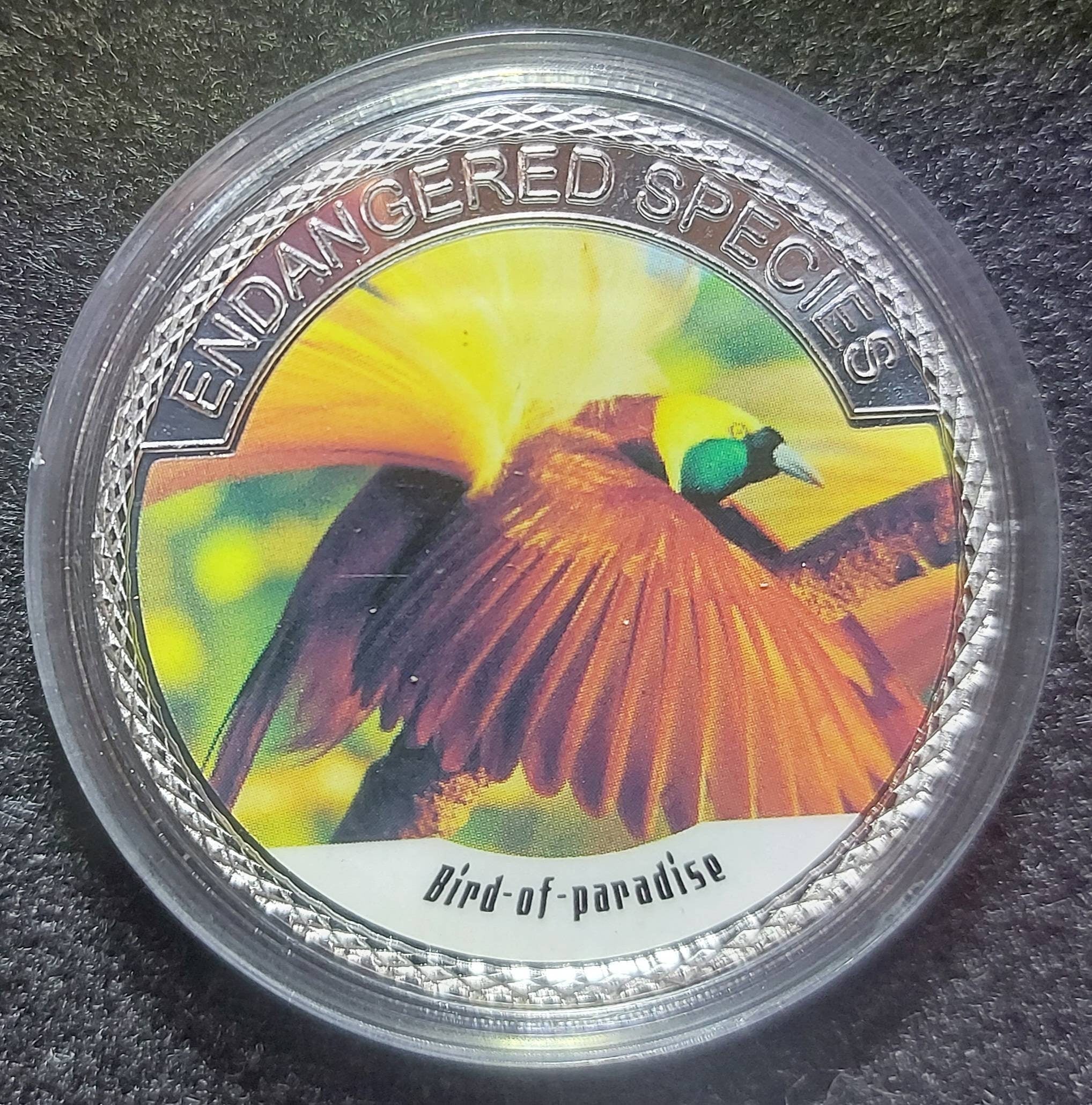 Silver Plated Coin ~ BIRD OF PARADISE ~ Endangered Species Series ~ 30 Grams In Capsule