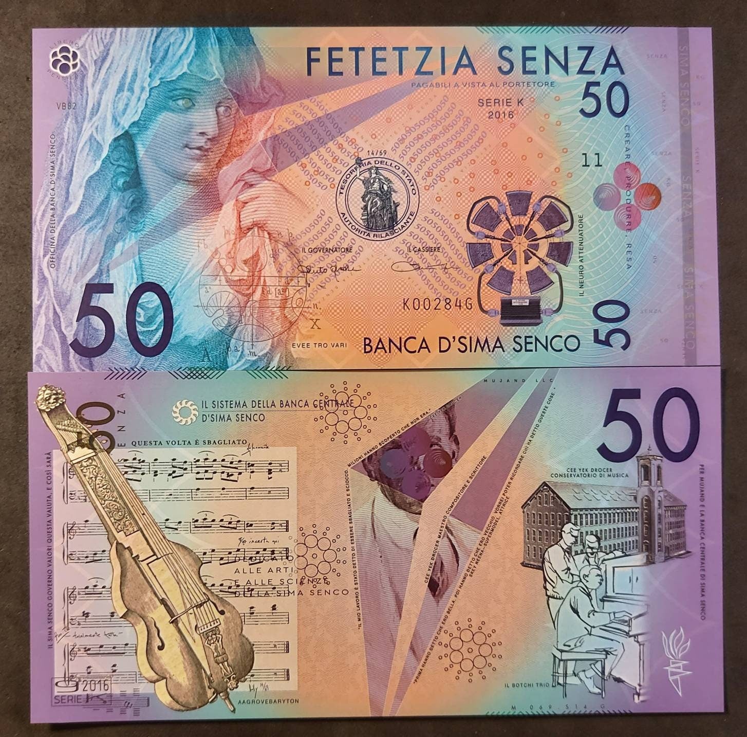 Banca D'Sima Senza 50 SENZA; Polymer; Limited Private Issue Fantasy Note; Celebrating Art & Invention