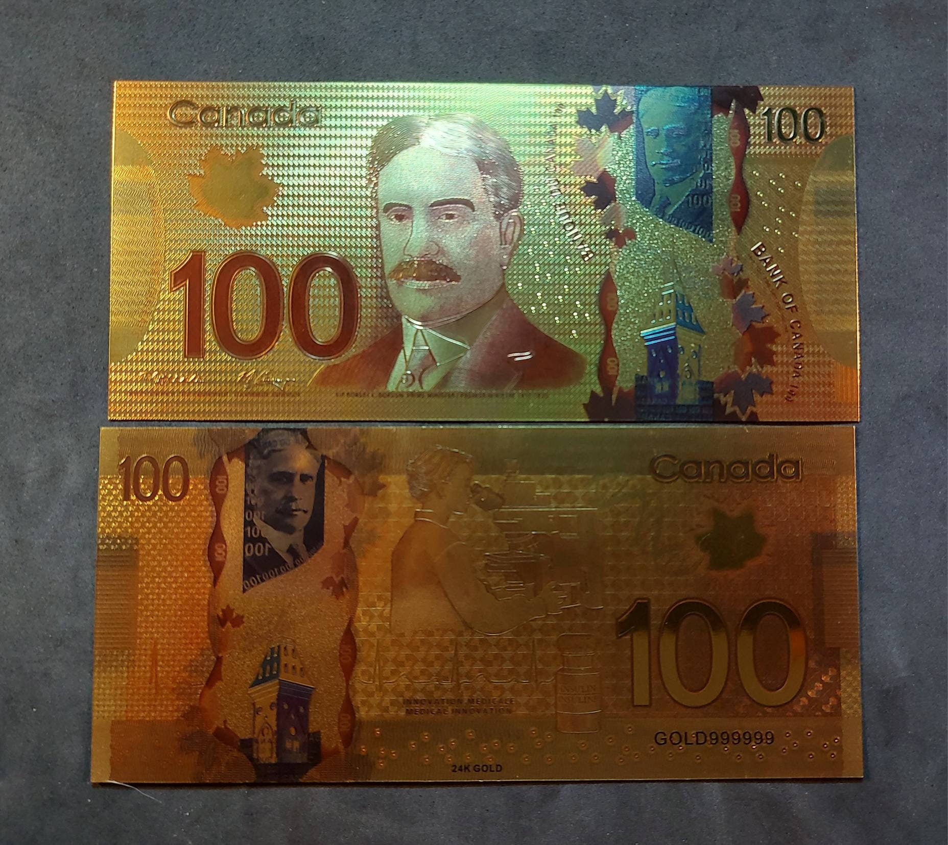 Canada 100 Dollars FANTASY .9999 GOLD FOIL Note; Beautiful Design; Comes shipped in a Mylar currency holder