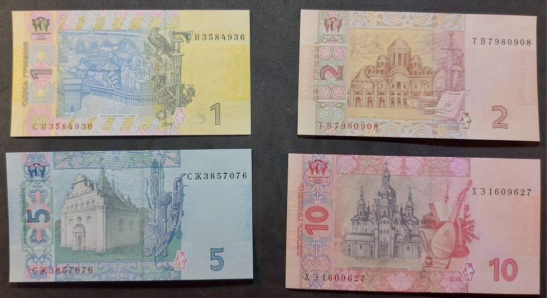 Ukraine 4-Note Set: 1-10 Hryven Banknotes (2011-2015)