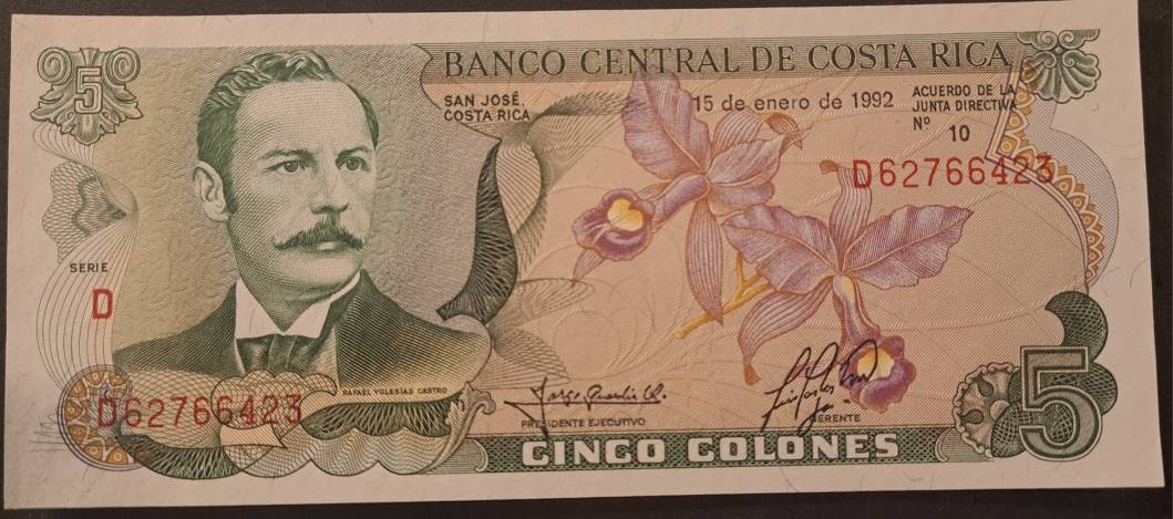 Costa Rica 5 Colones, P-236e; UNCIRCULATED, 1992; beautiful note
